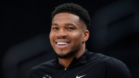 Giannis Antetokounmpo in Milwaukee Bucks uniform