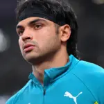 Neeraj Chopra in action during his 85.69m Diamond League comeback throw.