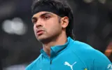 Neeraj Chopra in action during his 85.69m Diamond League comeback throw.