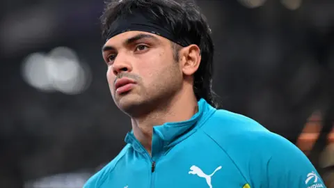 Neeraj Chopra in action during his 85.69m Diamond League comeback throw.