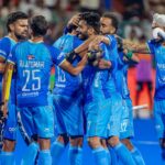 Indian hockey player in action during the FIH Pro League match against Germany.