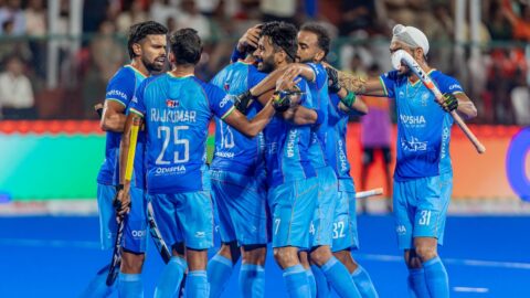 Indian hockey player in action during the FIH Pro League match against Germany.