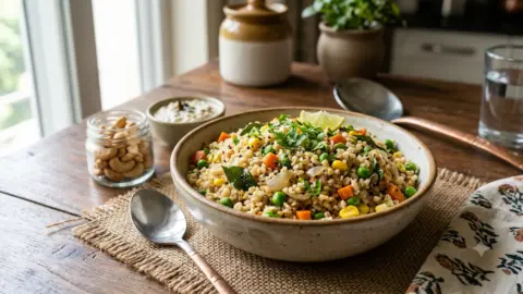 Healthy Dalia Upma recipe for weight loss, packed with vegetables and spices.