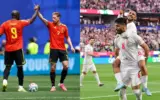 Romelu Lukaku of Belgium receives a yellow card during the Belgium vs Iran World Cup 2026 qualifier match.