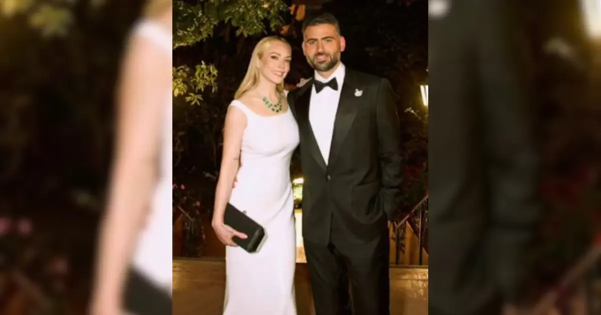 Lindsay Lohan and Bader Shammas celebrating together.