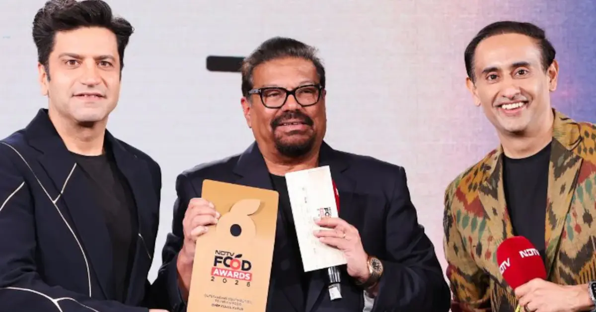 Chef Kunal Kapur celebrating his win at the NDTV Food Awards 2026.