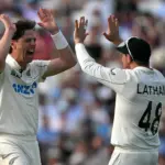 New Zealand players celebrate a wicket during the second Test against England at The Oval.