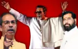 Two tigers representing Shiv Sena factions facing each other on Shiv Sena Foundation Day