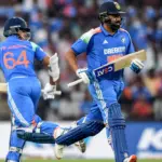 Indian cricket team players in action during an ODI match, with a focus on opening batsmen.