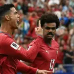 Cristiano Ronaldo celebrates scoring a goal for Portugal against Uzbekistan in Houston.