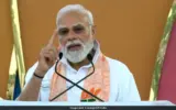 Prime Minister Narendra Modi participates in a yoga session on International Yoga Day.