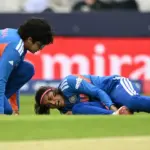 Shreyanka Patil in action during a cricket match, sidelined by injury for the Women's T20 World Cup 2026.
