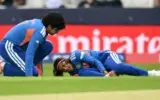 Shreyanka Patil in action during a cricket match, sidelined by injury for the Women's T20 World Cup 2026.