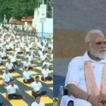 Prime Minister Narendra Modi participating in International Yoga Day 2026 celebrations in Kolkata, India.