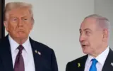 Donald Trump and Benjamin Netanyahu in a handshake, representing a tense phone call discussed in a new book.
