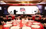 Chefs celebrating on stage at the NDTV Food Awards 2026, holding trophies.