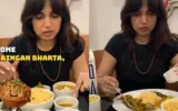 Bhumi Pednekar enjoying a plate of traditional Odia food including Pakhal Bhaat and Ghugni during her cheat day in Odisha.