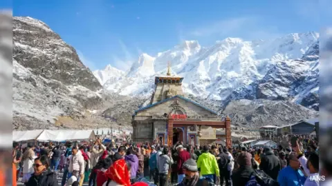 Pilgrims undertaking the Char Dham Yatra, a significant Hindu pilgrimage route in India.