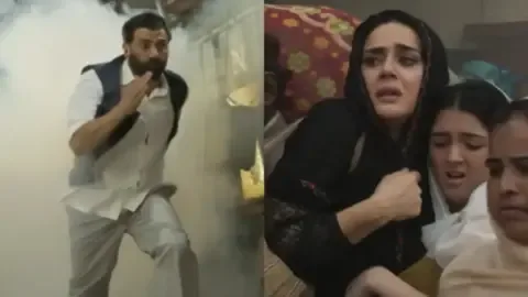 Batwara 1947 teaser trailer scene with Sunny Deol holding a torch and Preity Zinta looking emotional.