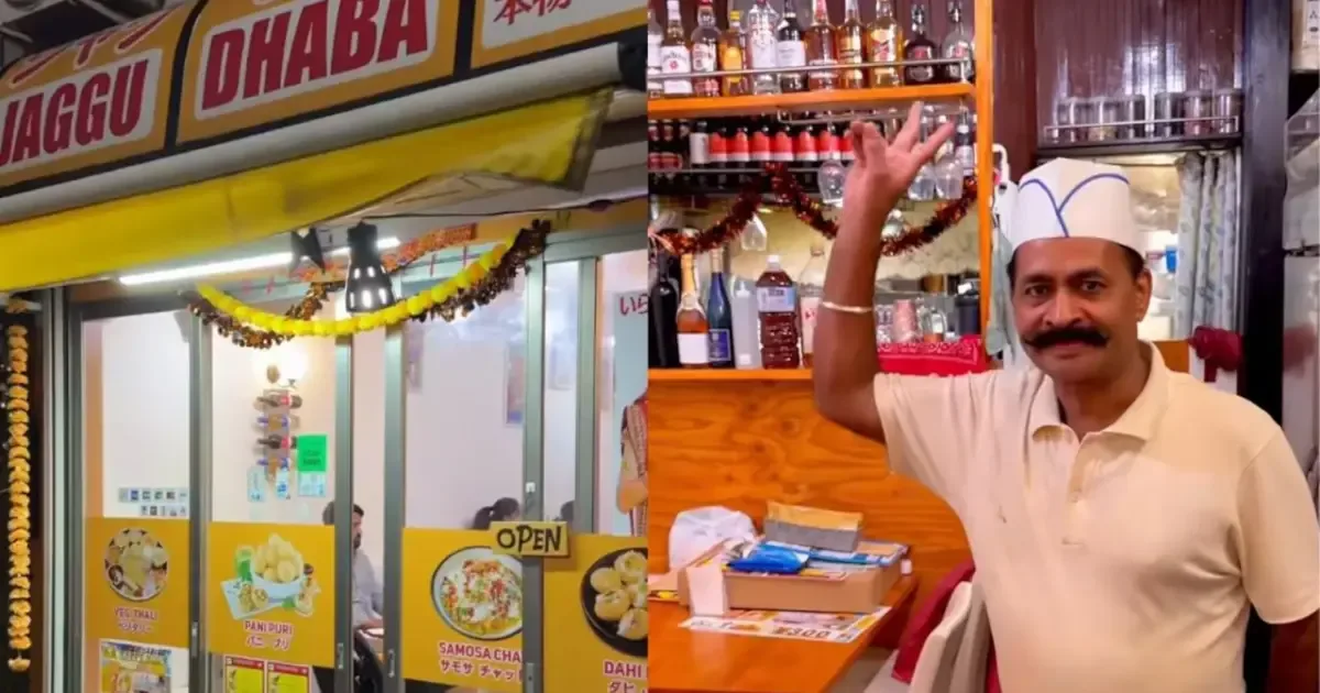 Jaggu Dhaba Tokyo owner serving authentic pani puri on a neon-lit street in Japan.