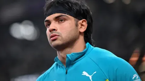 Neeraj Chopra in action during his 85.69m Diamond League comeback throw.