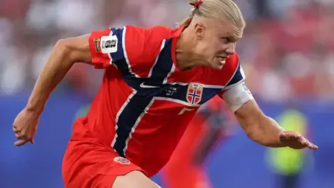 Erling Haaland celebrating a goal during the World Cup 2026 first week matches.
