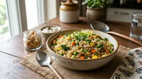 Healthy Dalia Upma recipe for weight loss, packed with vegetables and spices.