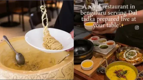 A chef presenting a beautifully plated dish in a theatrical manner, highlighting the food theatre experience.