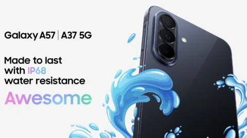 Samsung Galaxy A57 5G showing its water resistance during a durability test.