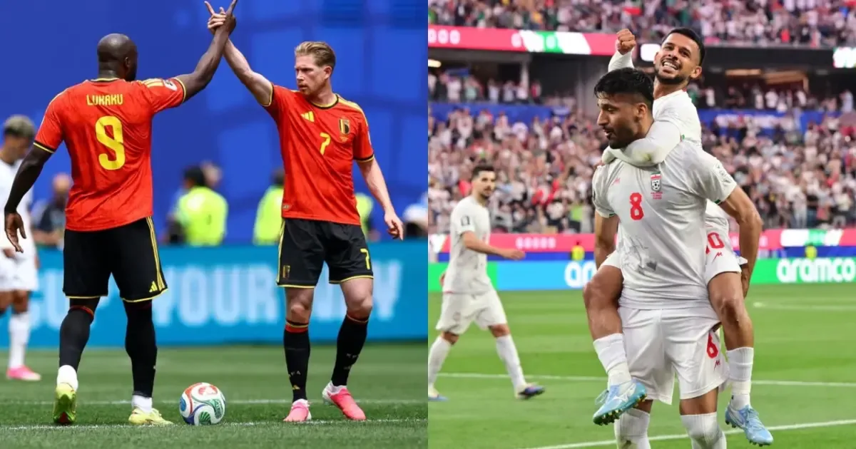 Romelu Lukaku of Belgium receives a yellow card during the Belgium vs Iran World Cup 2026 qualifier match.