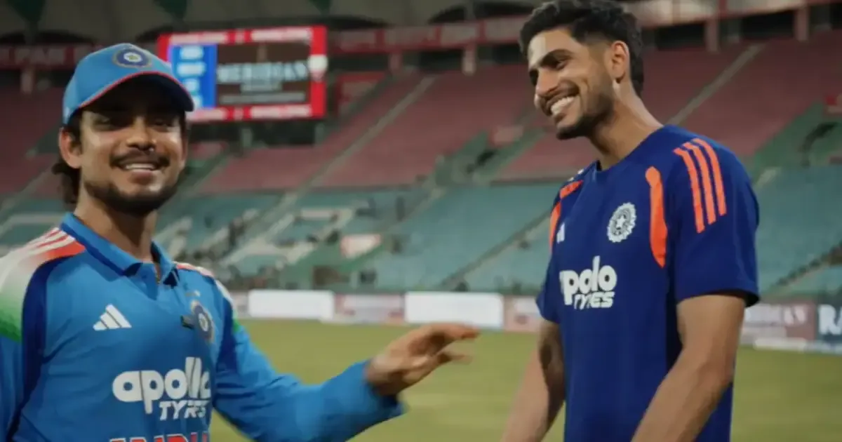 Ishan Kishan playfully teases Shubman Gill during a cricket match.