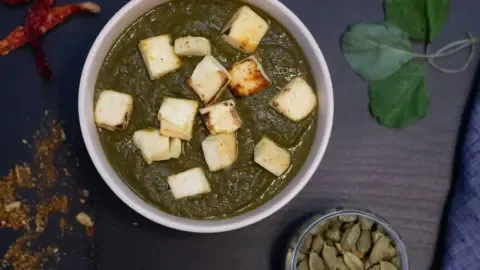 Close-up of soft, crumbly paneer cubes in a bowl, ready for cooking.