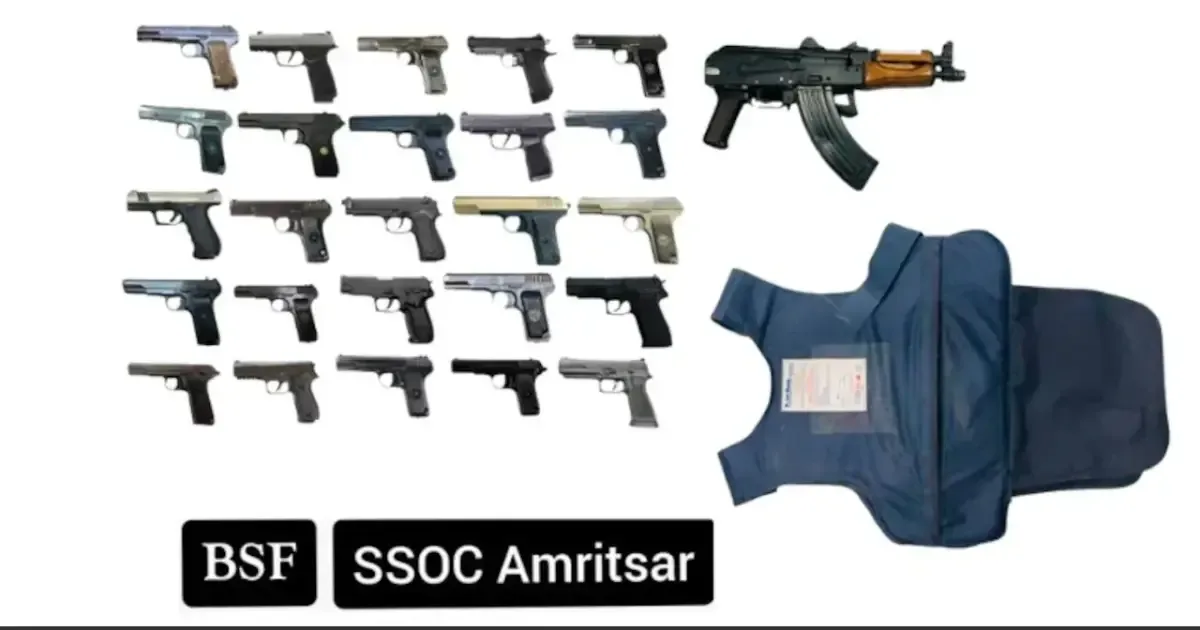 AK-47 rifle and pistols seized near the Indo-Pak border, with an arrest linked to an Australia-based handler.