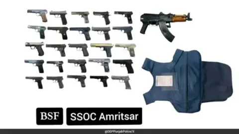 AK-47 rifle and pistols seized near the Indo-Pak border, with an arrest linked to an Australia-based handler.
