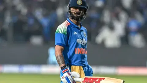 Virat Kohli batting during a net session, showing signs of recovery from his hamstring injury ahead of the England ODI series.