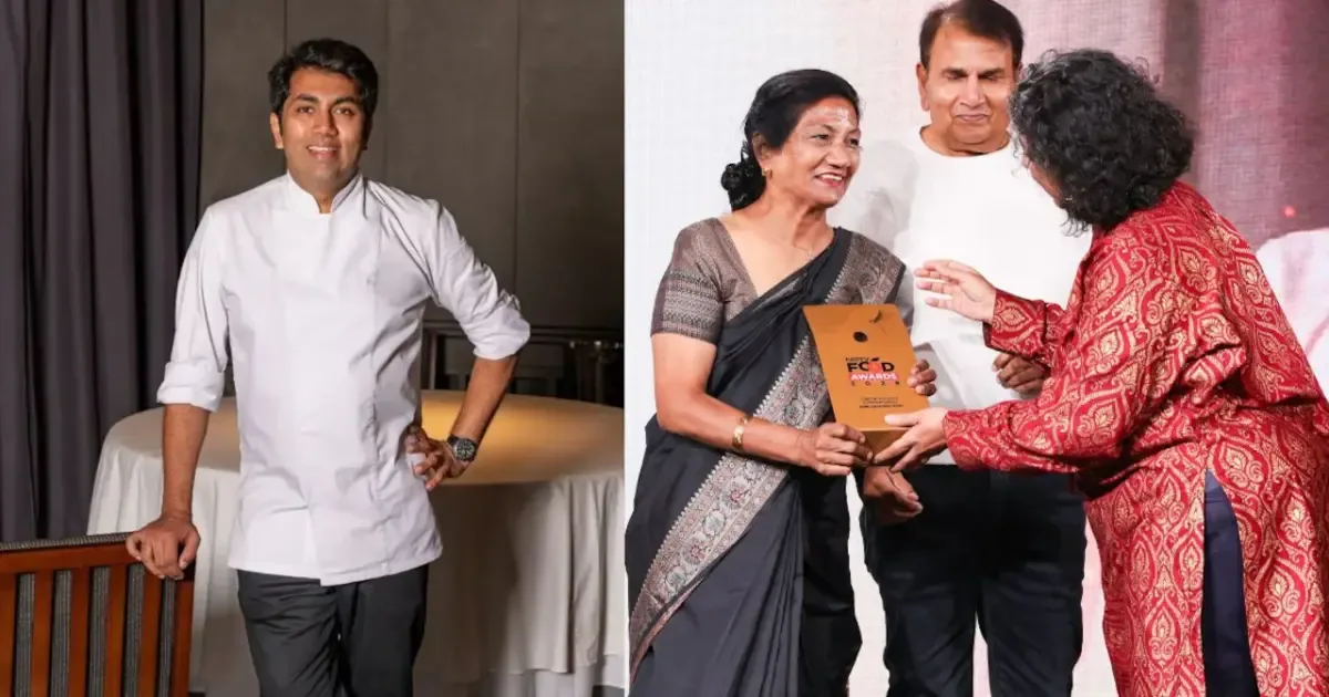 Himanshu Saini accepting the Chef of the Year (International) award at the NDTV Food Awards 2026.