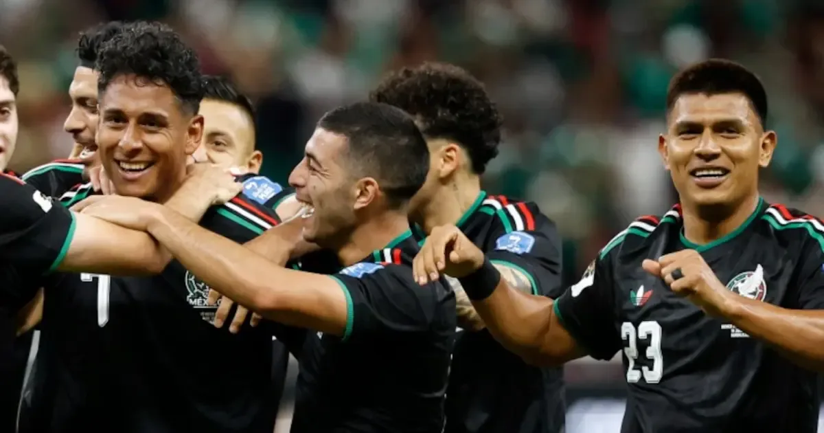 Mexico players celebrating after qualifying for the 2026 World Cup knockouts.