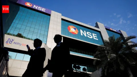 NSE building with 'NSE IPO risks' overlaid, representing the challenges faced by the National Stock Exchange's IPO due to derivatives dominance and SEBI scrutiny.