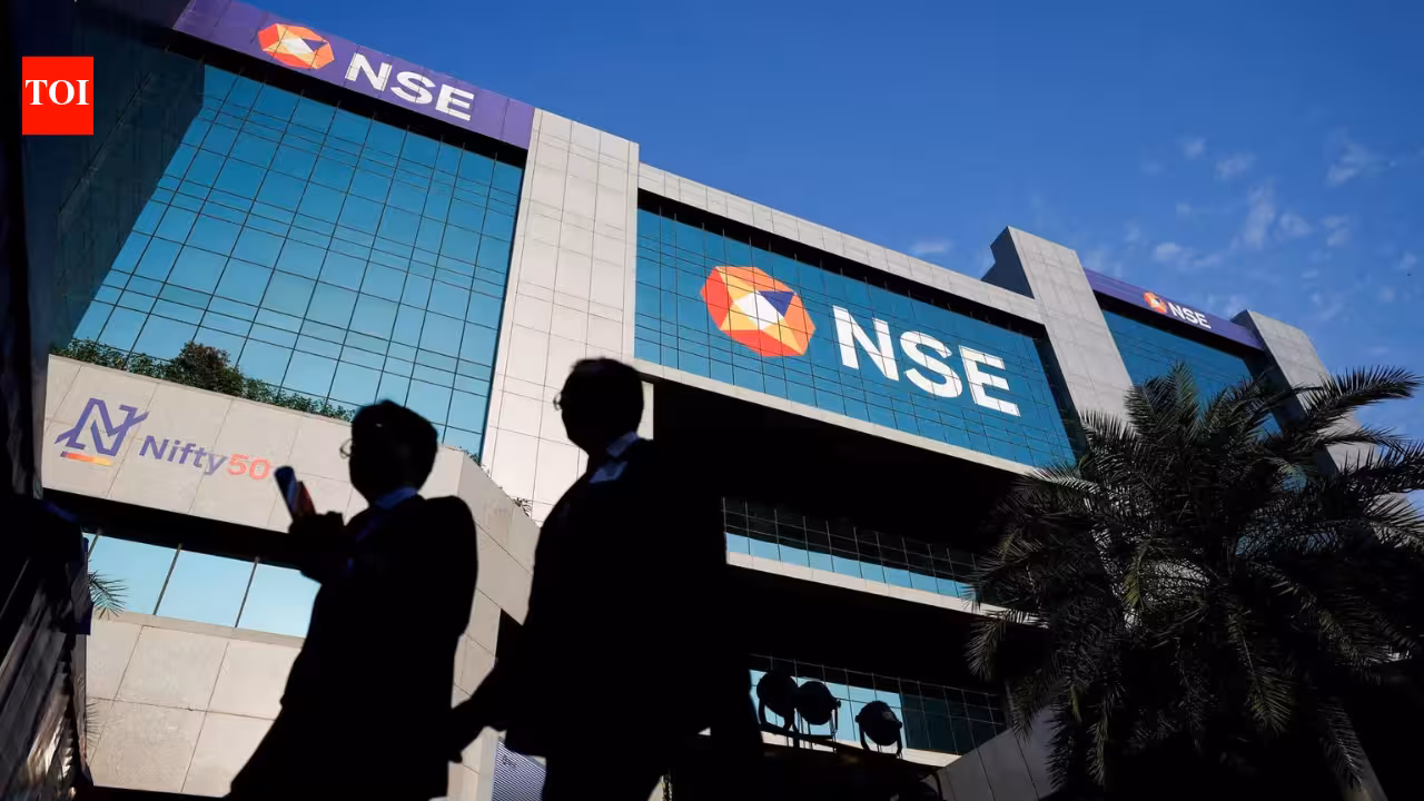 NSE building with 'NSE IPO risks' overlaid, representing the challenges faced by the National Stock Exchange's IPO due to derivatives dominance and SEBI scrutiny.