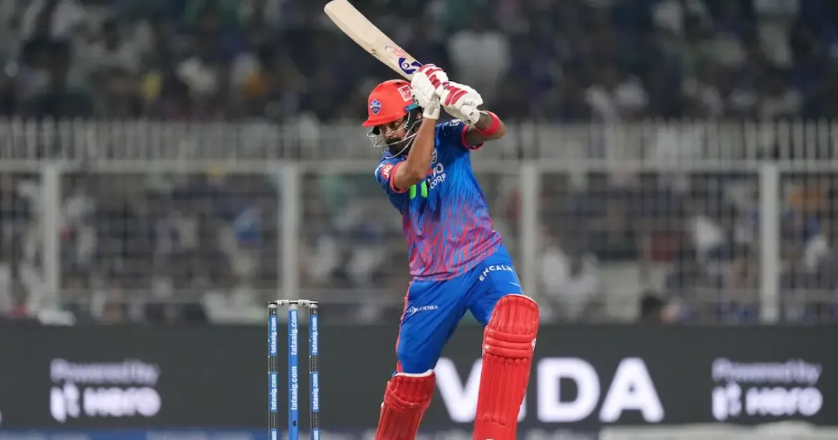 KL Rahul batting during a cricket match, with Rishabh Pant potentially returning to Delhi Capitals.