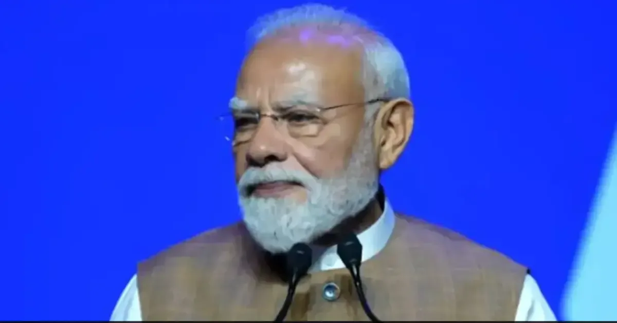 Prime Minister Narendra Modi addressing a gathering in France, highlighting India's role as a trusted partner.