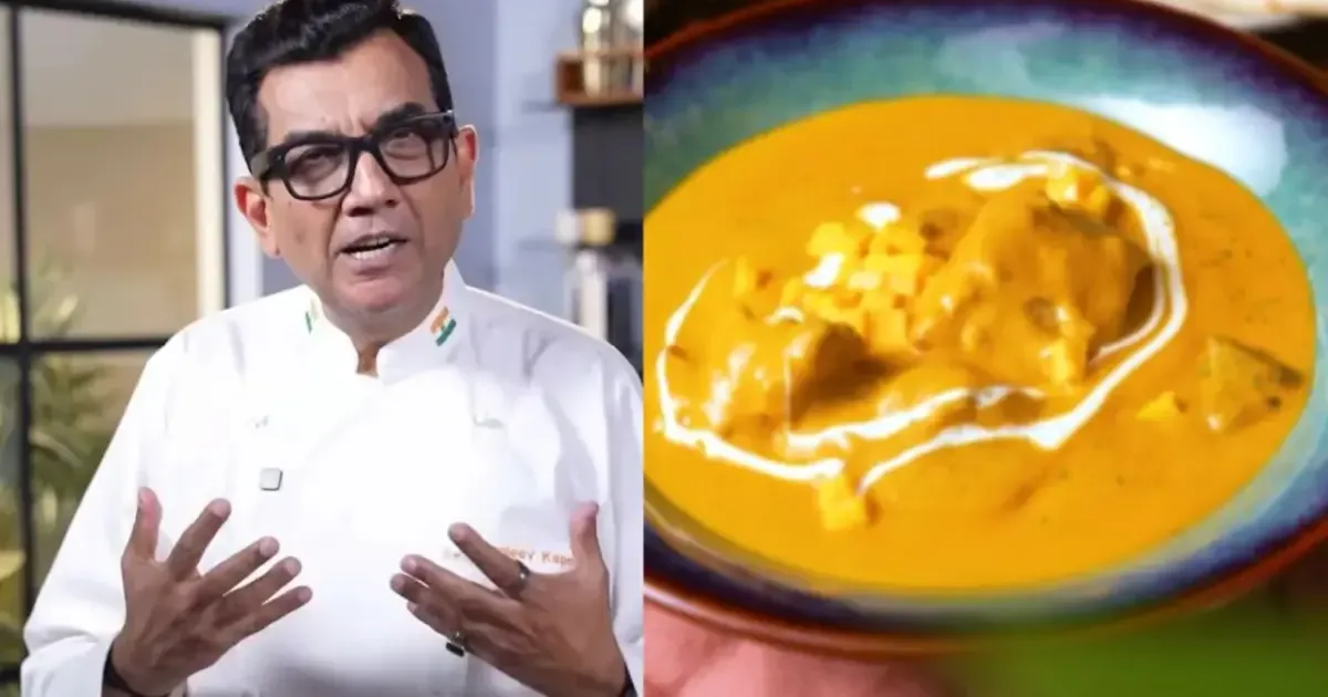 Chef Sanjeev Kapoor presenting a dish of Mango Butter Chicken