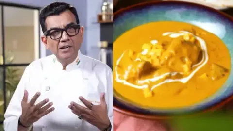 Chef Sanjeev Kapoor presenting a dish of Mango Butter Chicken