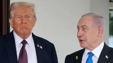 Donald Trump and Benjamin Netanyahu in a handshake, representing a tense phone call discussed in a new book.