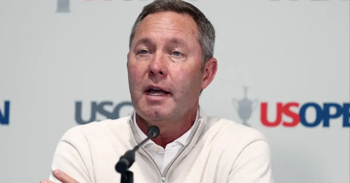 Mike Whan, CEO of the USGA, speaking at a press conference about the U.S. Open.