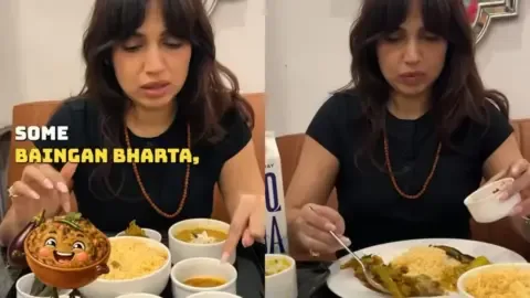 Bhumi Pednekar enjoying a plate of traditional Odia food including Pakhal Bhaat and Ghugni during her cheat day in Odisha.